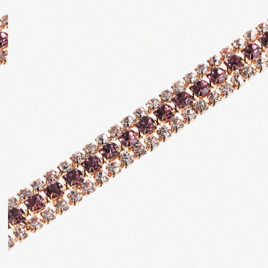 1 Yard 3 Rows Rhinestone Chain 8.5mm Light Purple/White