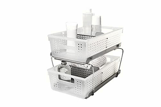 2-Tier Plastic Organizer with Divided Bins