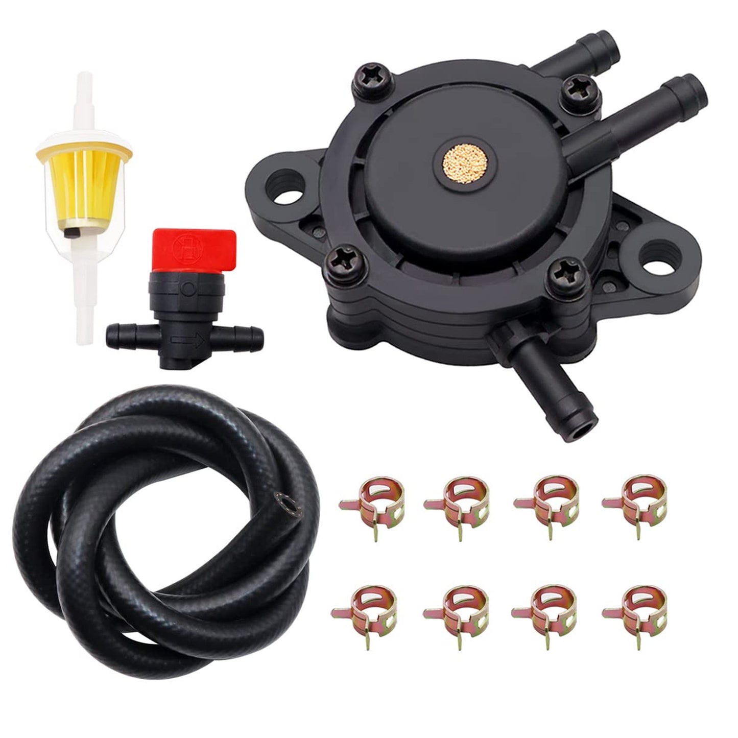 Garden Tractor Fuel Pump Kit with Filter, Hose Clamps, and Shut Off Valve