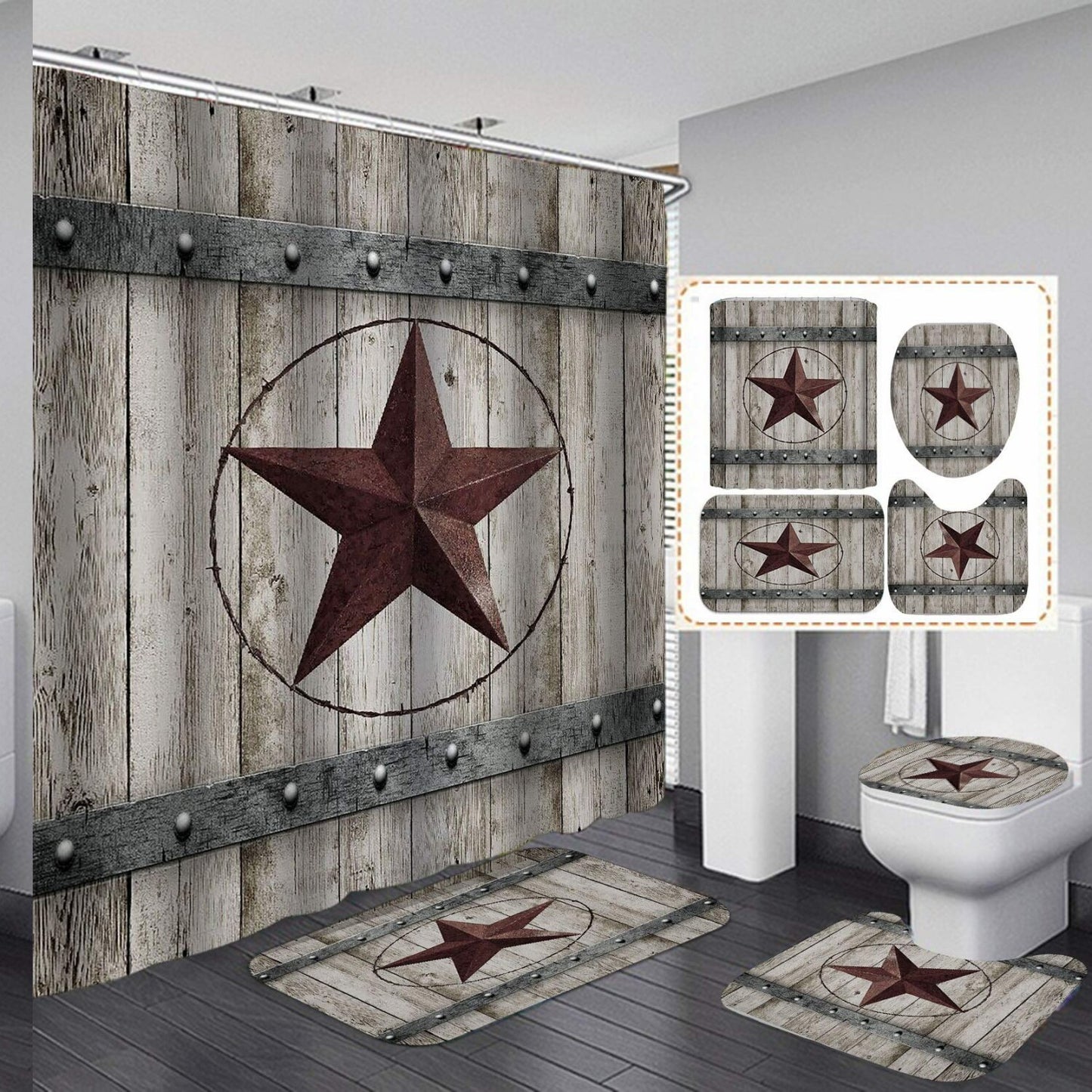 Western Texas Star Shower Curtain Set with Rugs