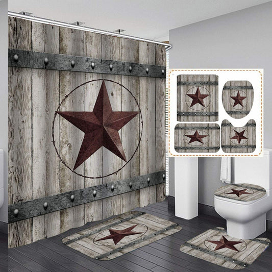 Western Texas Star Shower Curtain Set with Rugs