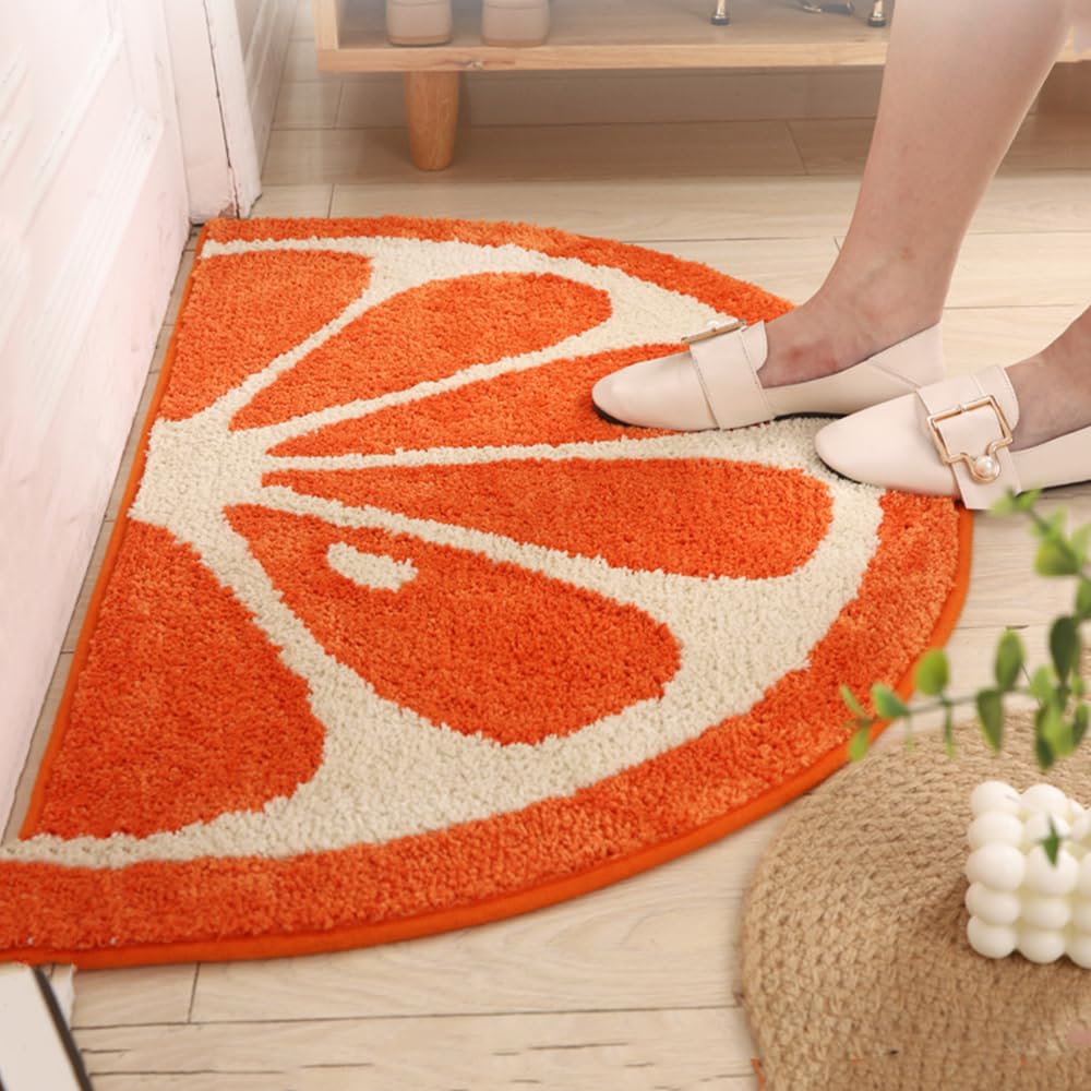 Half Circle Microfiber Bath Mat Yellow Lemon 32x20