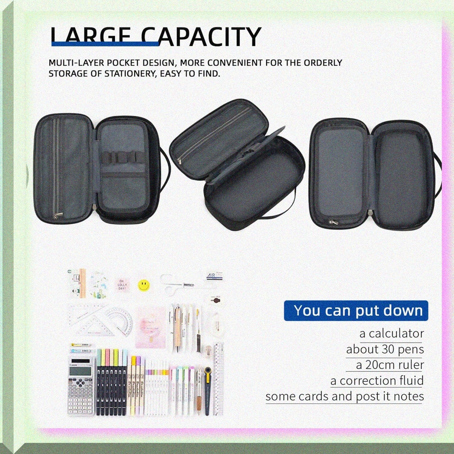 Large Capacity Multi-Slot Pencil Case with Handle