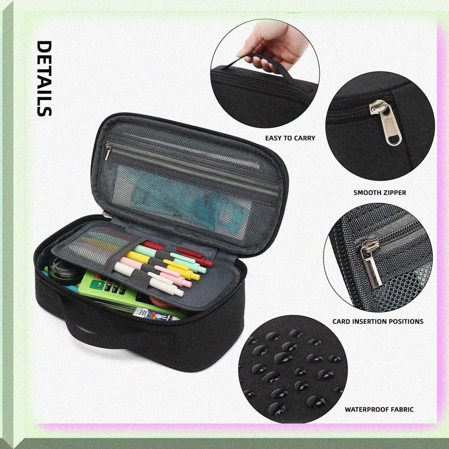 Large Capacity Multi-Slot Pencil Case with Handle