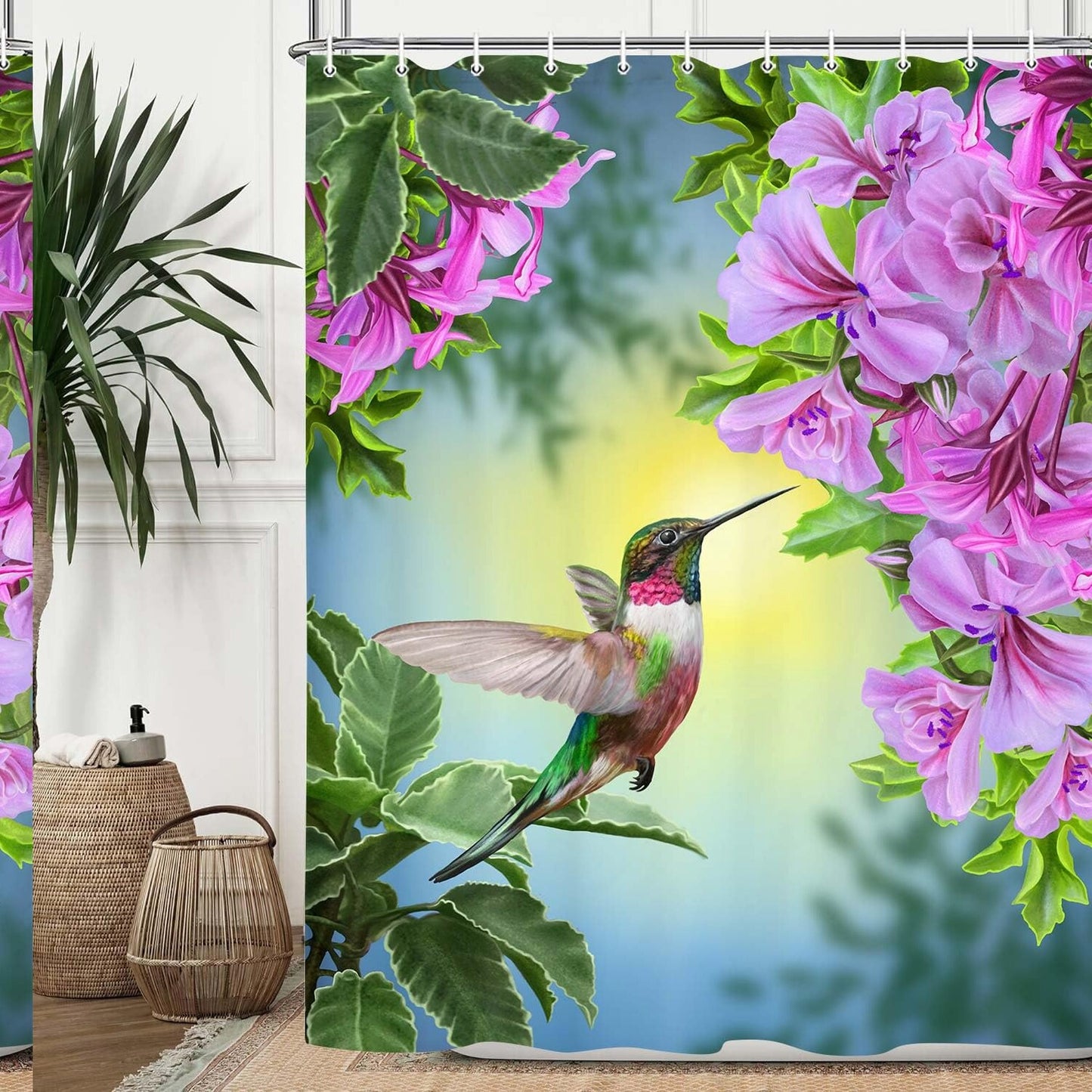 Flower Birds Pink Flowers Shower Curtain 69x70in