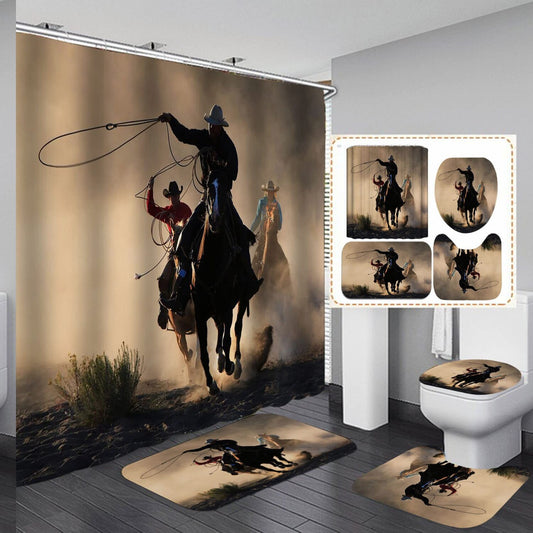Western Cowboy Shower Curtain Set with Bath Mats