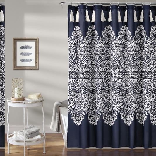 72" x 72" Navy Boho Medallion Shower Curtain