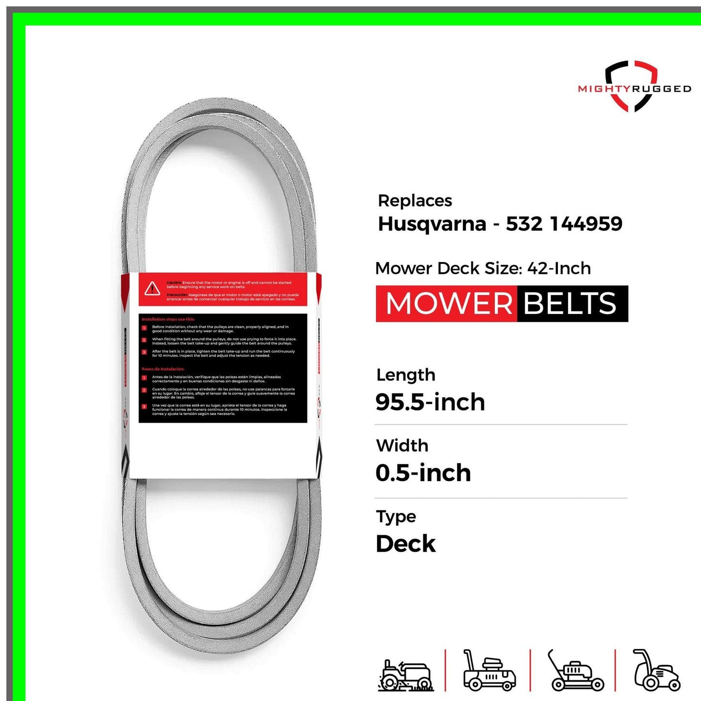 Heavy-Duty Aramid Cord Deck Belt Replacement for LT1000 LT2000 95.5"