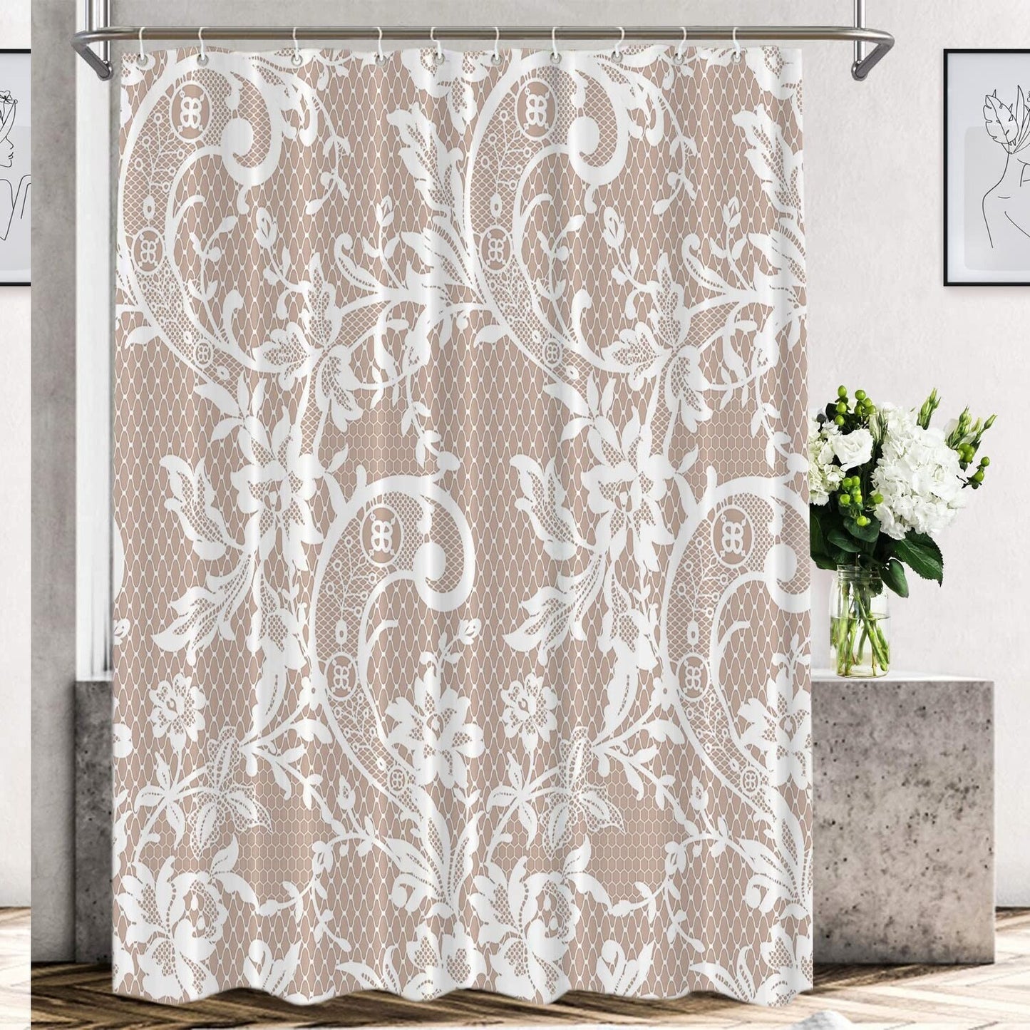 Floral Vintage Waterproof Shower Curtain 60x72 inch