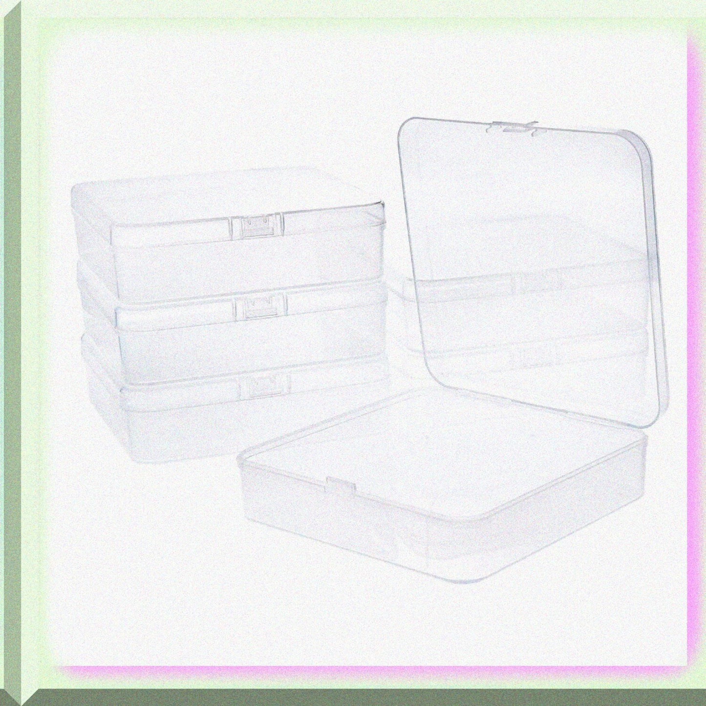6 Pack Clear Square Plastic Storage Boxes 5x5x1.4 Inches