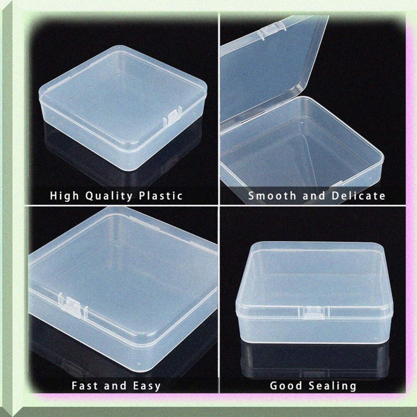 6 Pack Clear Square Plastic Storage Boxes 5x5x1.4 Inches