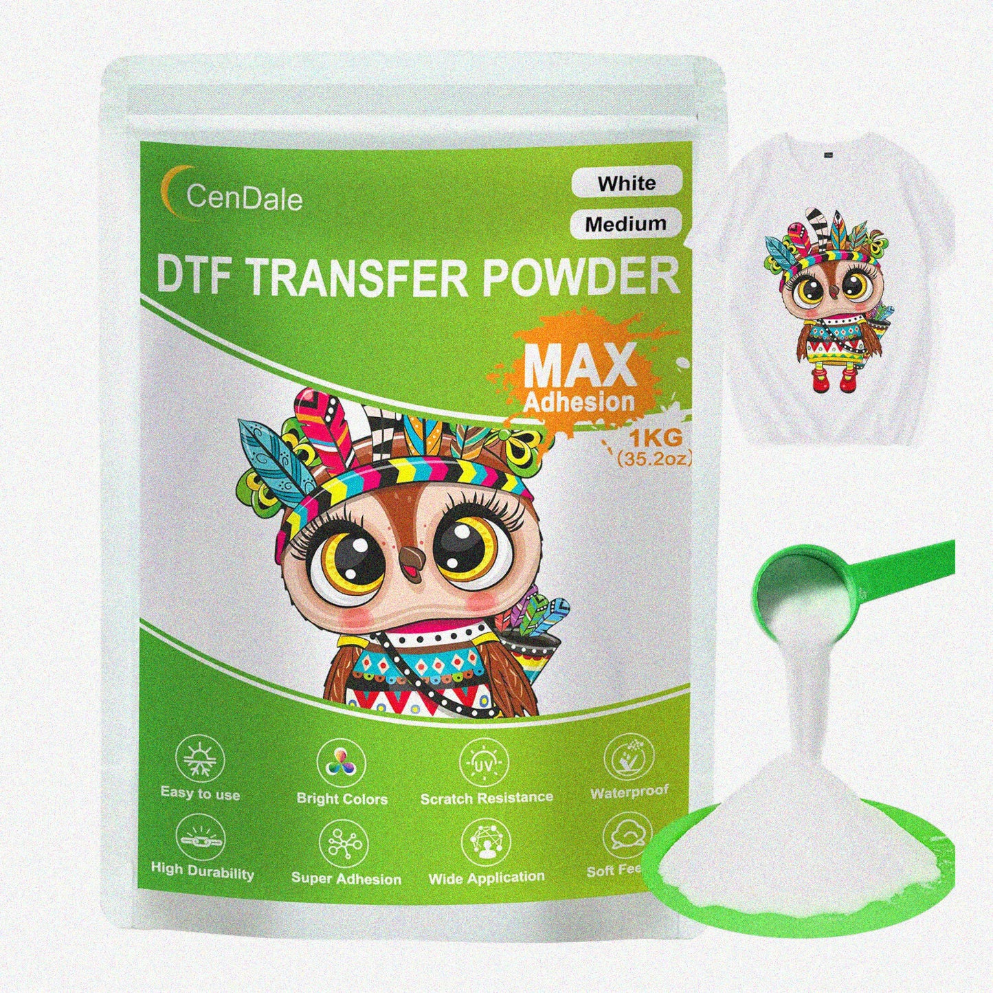 White DTF Powder 1000G for Fabric Transfer