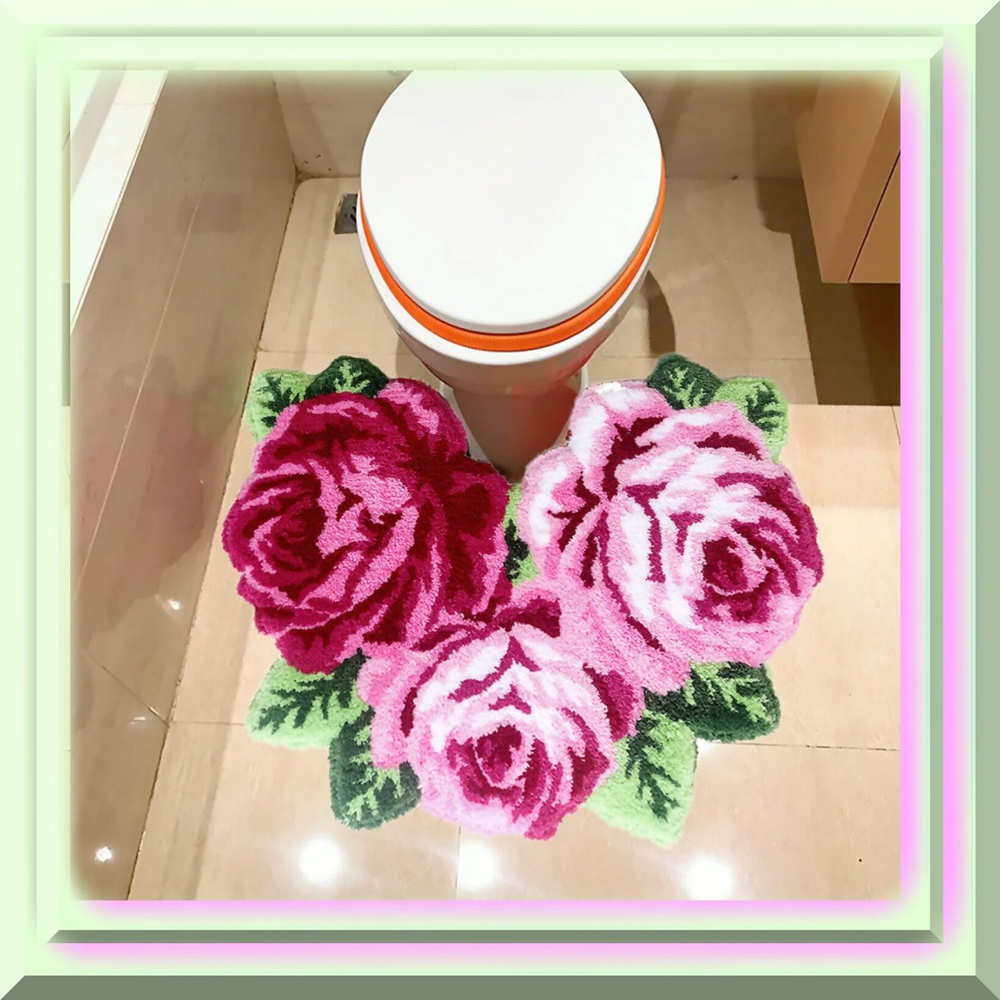Pink Rose Flower Bath Rug 27.5x23.6 inch Non-Slip