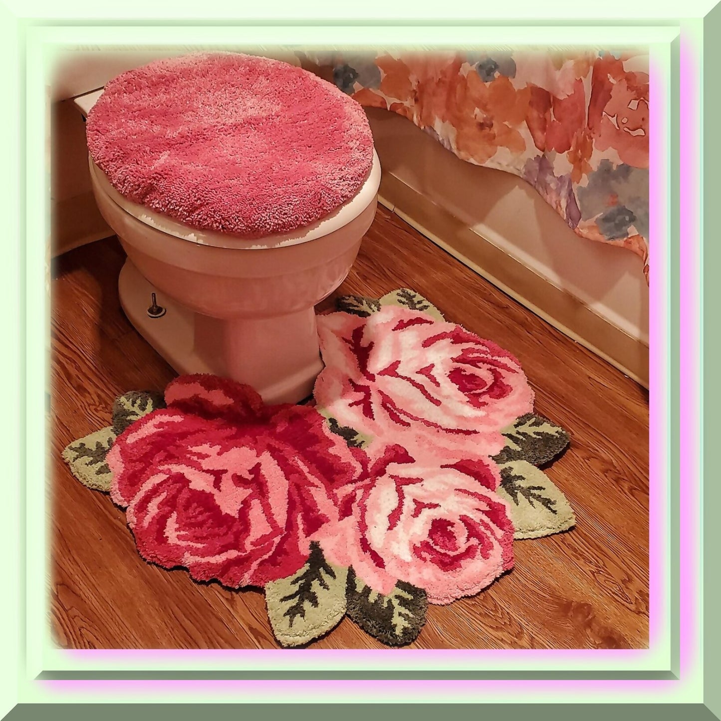Pink Rose Flower Bath Rug 27.5x23.6 inch Non-Slip