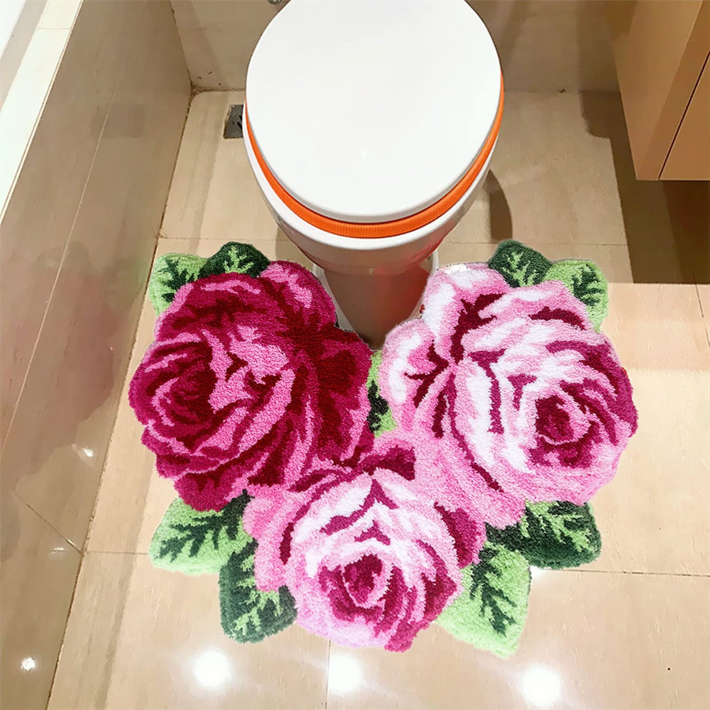 Pink Rose Flower Bath Rug 27.5x23.6 inch Non-Slip