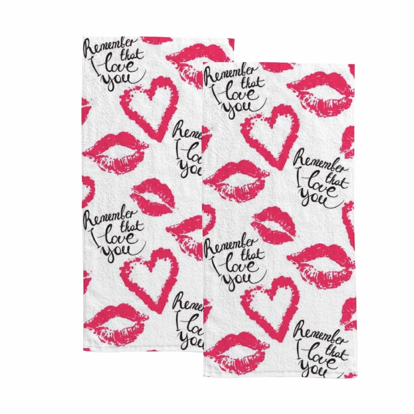 Bath Hand Towels Set of 2 Red Heart Lips