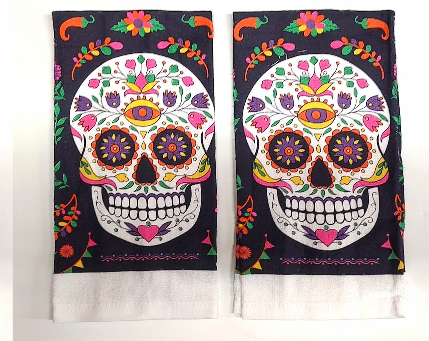 Day of The Dead Sugar Skull Kitchen Towels Set of 2