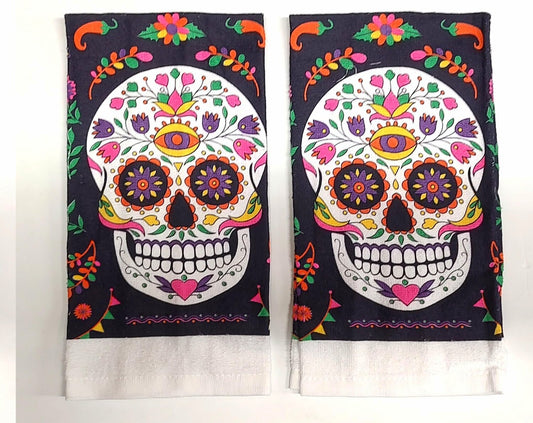 Day of The Dead Sugar Skull Kitchen Towels Set of 2