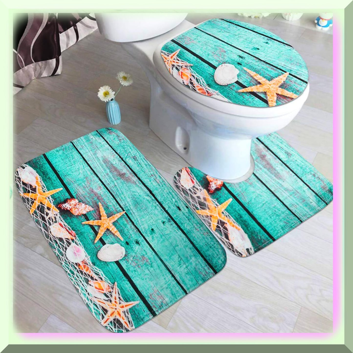 3-Piece Bathroom Rug Mat Set with Starfish Design