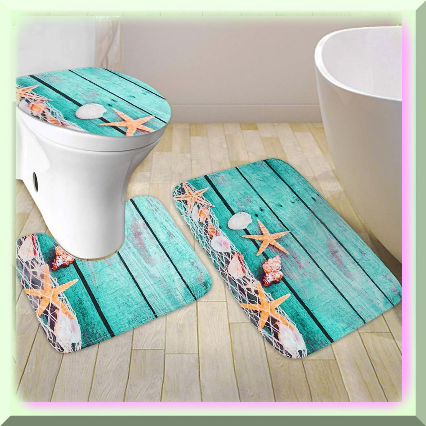 3-Piece Bathroom Rug Mat Set with Starfish Design
