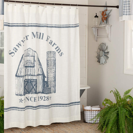 Blue Farmhouse Shower Curtain 72x72