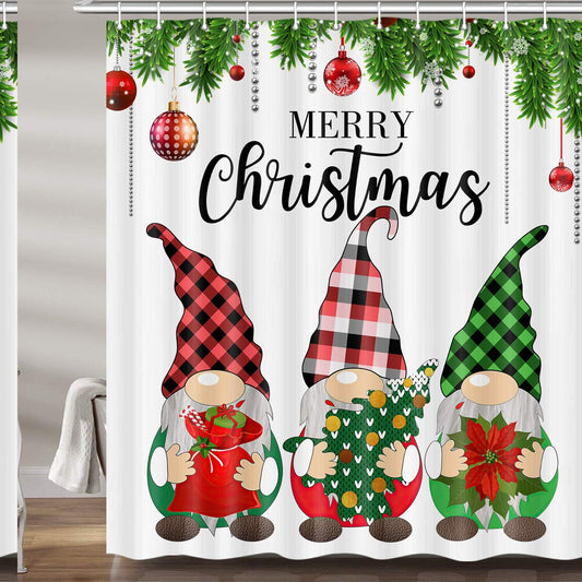 Gnomes Shower Curtain Set 72x72 White Fabric