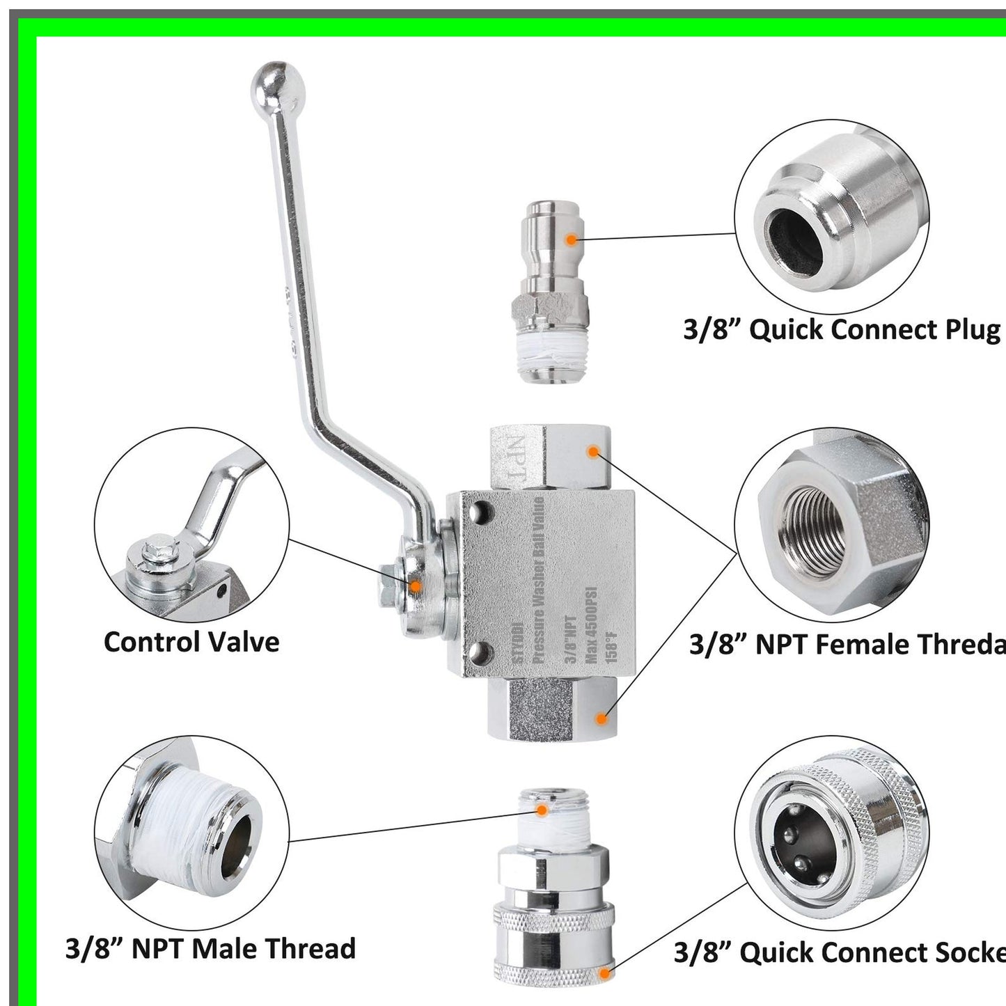 High Pressure Washer Quick Connect Ball Valve Kit 4500 PSI