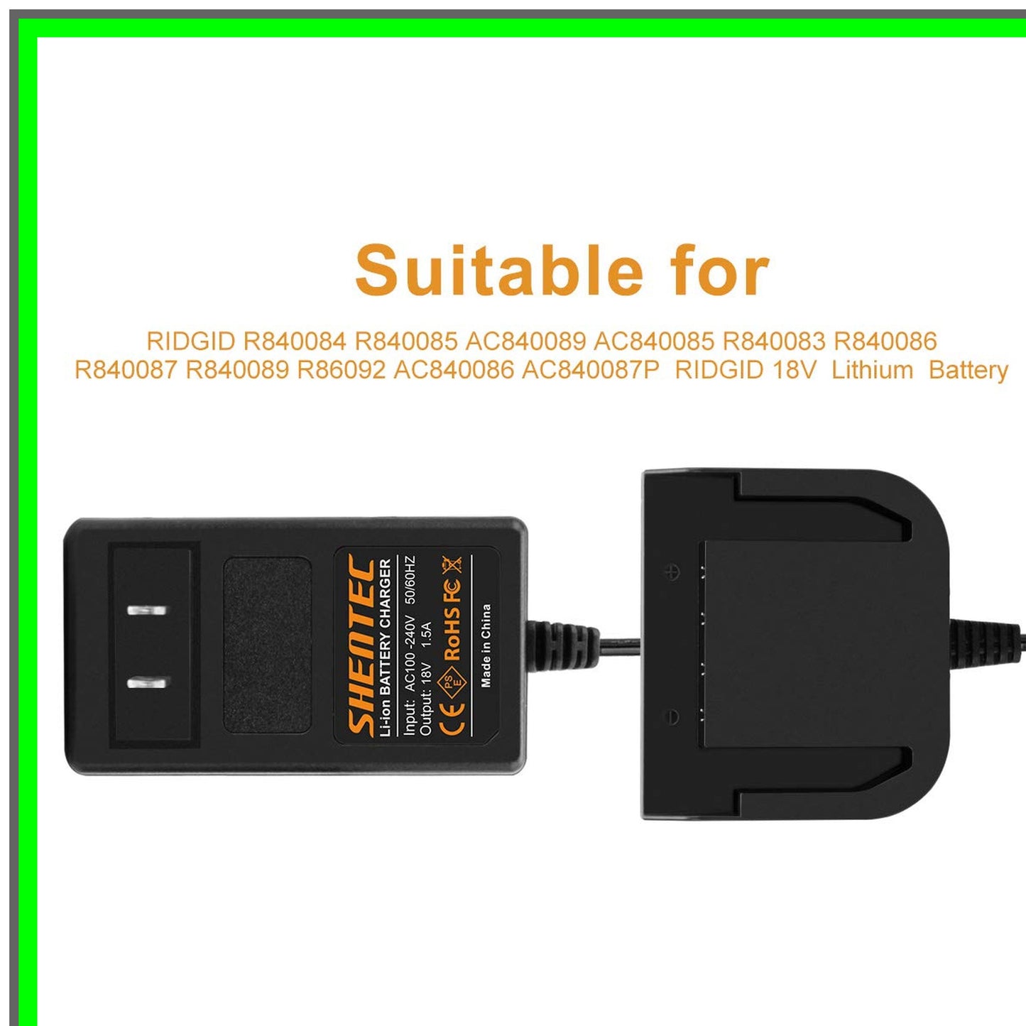 18V Lithium Slide-in Battery Charger for RIDGID Tools and Accessories