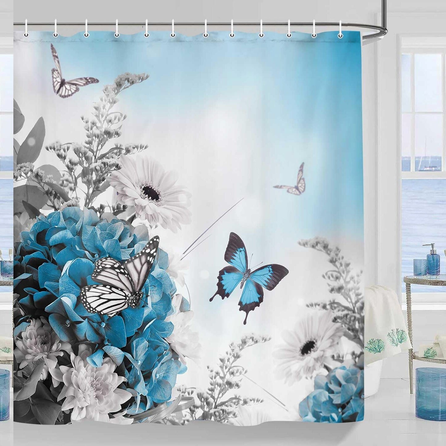 Floral Butterfly Shower Curtain 69x70inch