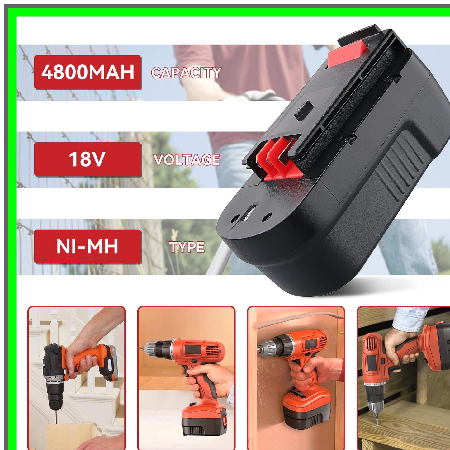 High-Capacity 4800mAh 18V Replacement Battery for Black Decker Tools