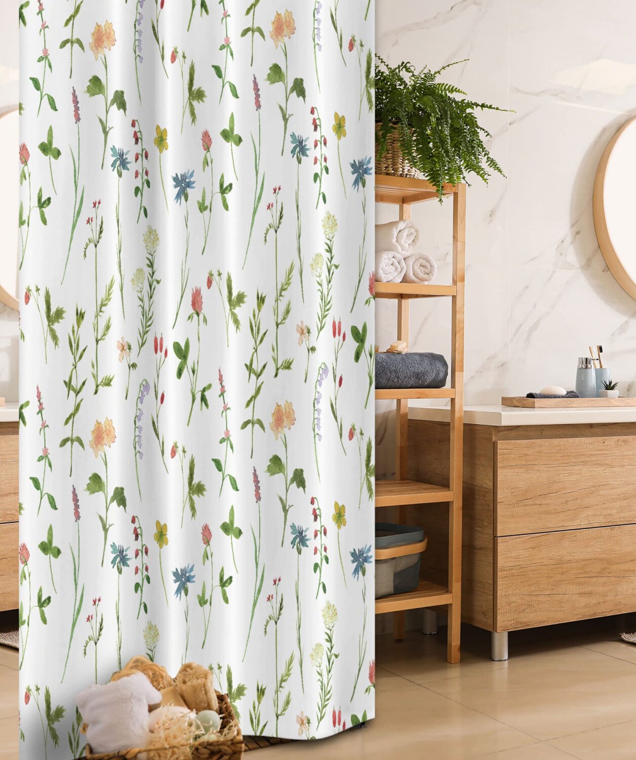 Floral Watercolor Shower Curtain 36x72 Ivory