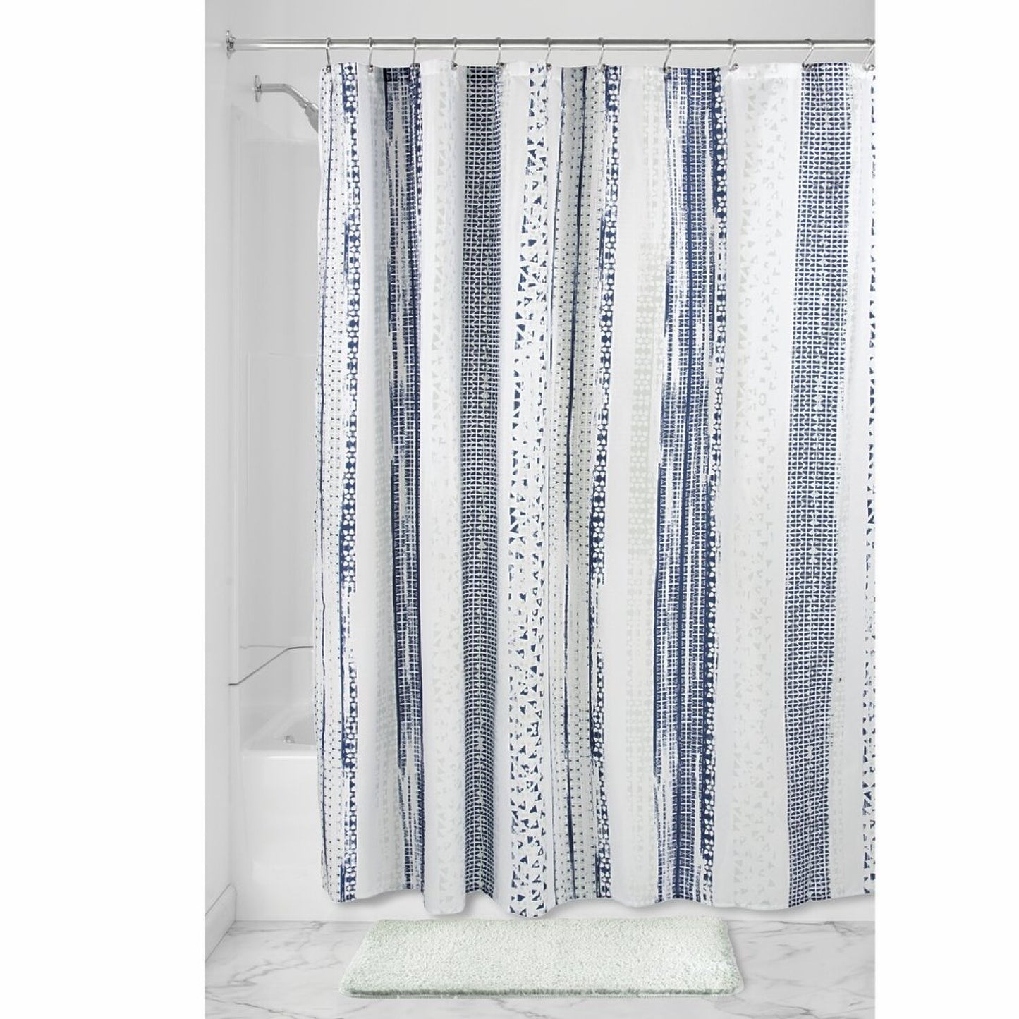 Geometric Stripe Fabric Shower Curtain 72" x 72" Navy Blue