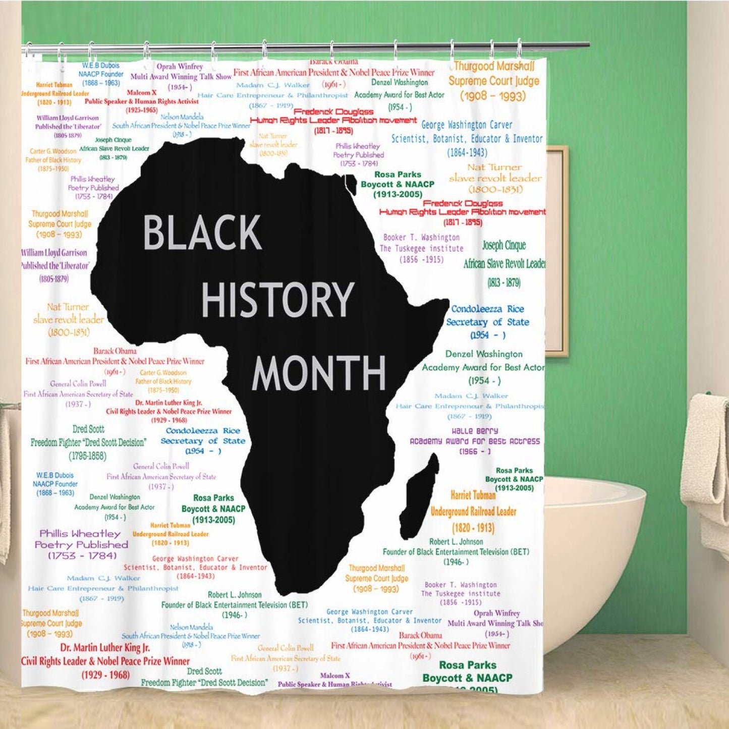 60x72 Inches Black History Month Shower Curtain with Hooks