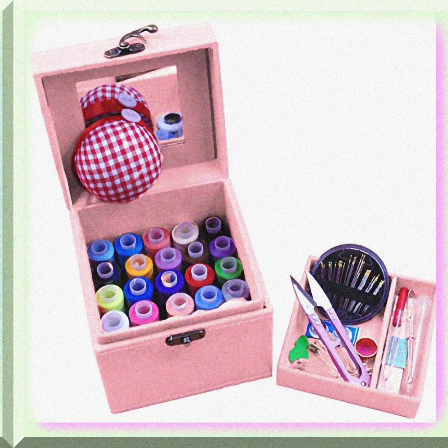 2 Layers Sewing Kit with Vintage Box Pink