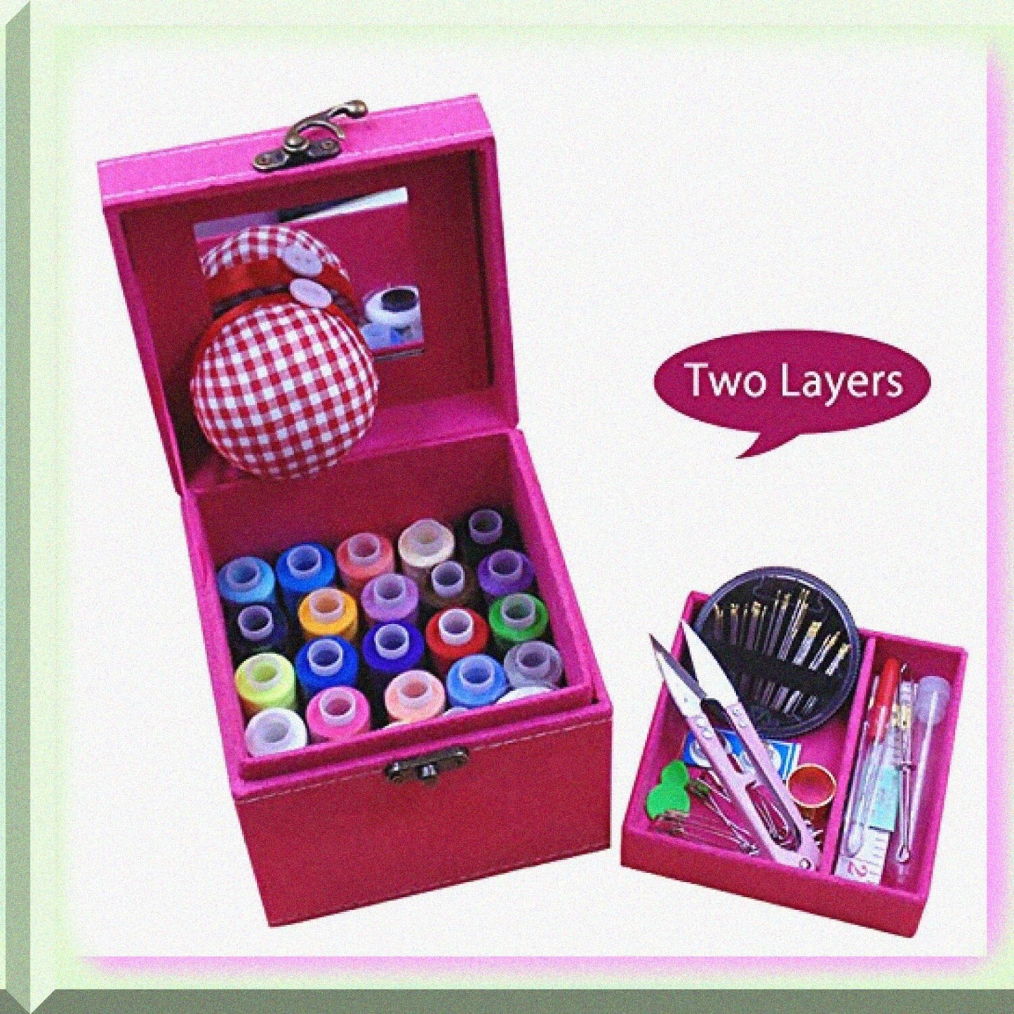 2 Layers Sewing Kit with Vintage Box Pink