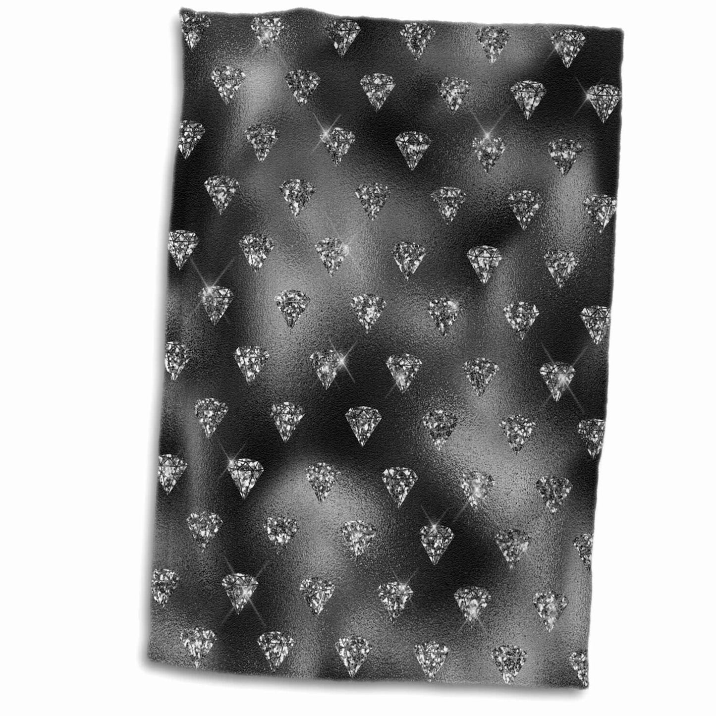 Silver Glitter Diamonds Black Pattern Towel 15x22