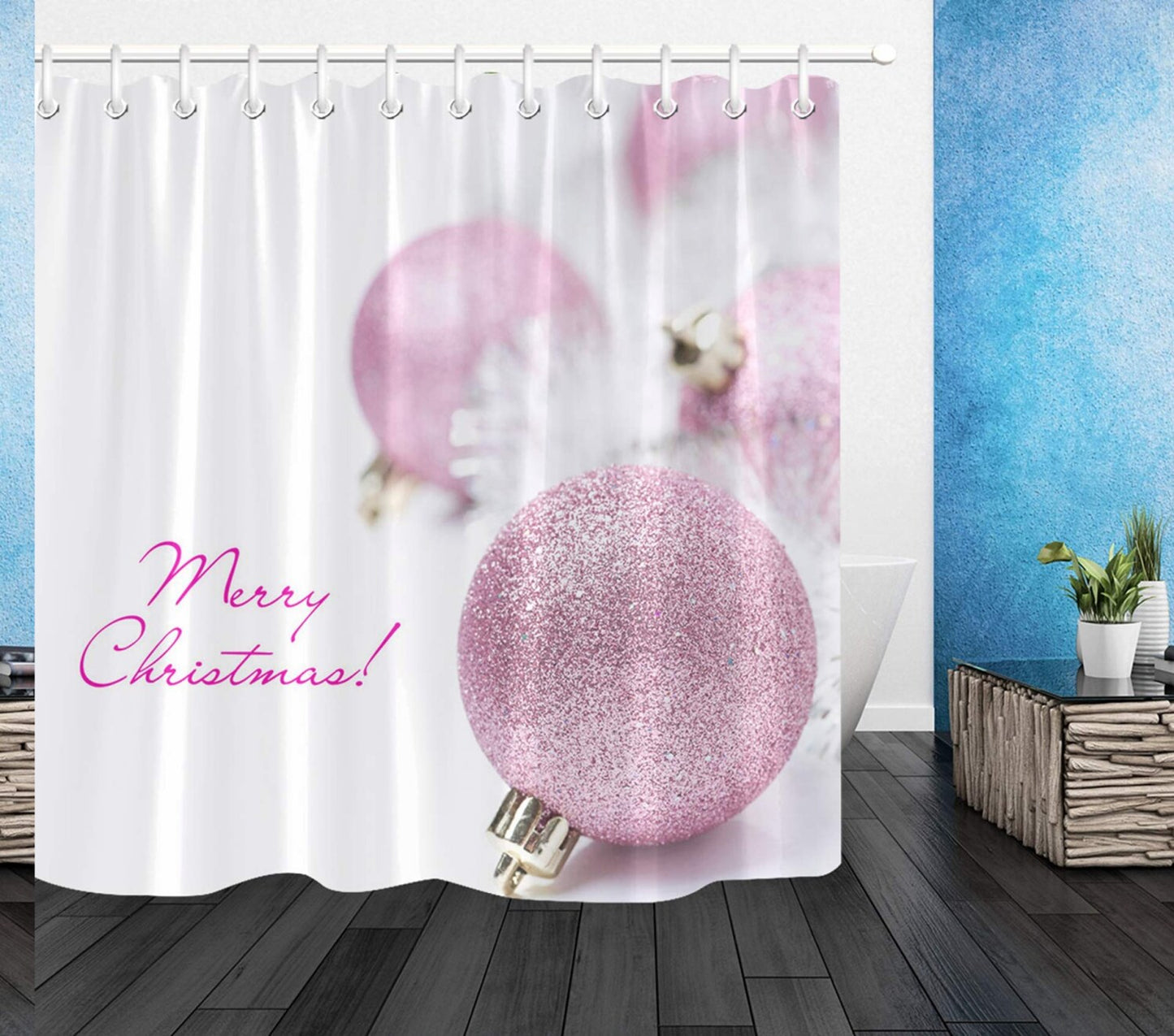 Pink Balls Xmas Shower Curtain 72x72 Inch Waterproof Polyester