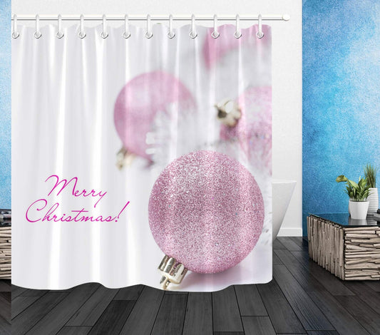 Pink Balls Xmas Shower Curtain 72x72 Inch Waterproof Polyester