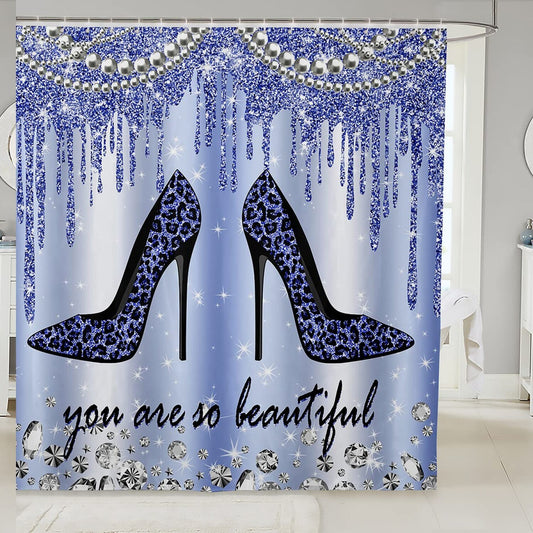 Leopard Print High Heels Shower Curtain Navy Blue