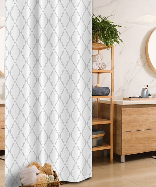 Grey Geometric Shower Curtain 36x72 with Hooks