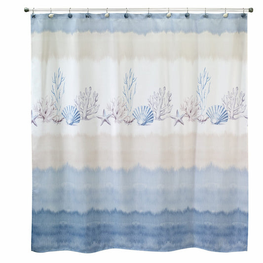 Fabric Shower Curtain Coastal Blue Beige 72"