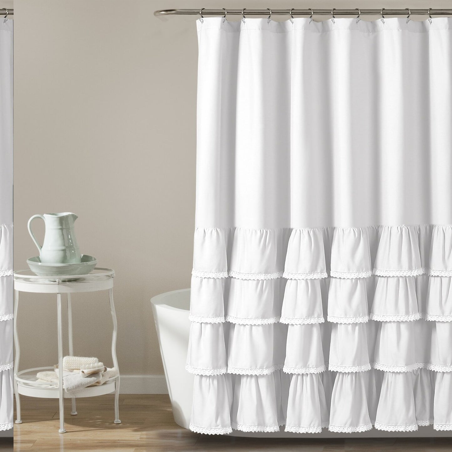 Ella Ruffle Lace Shower Curtain 72x72 White