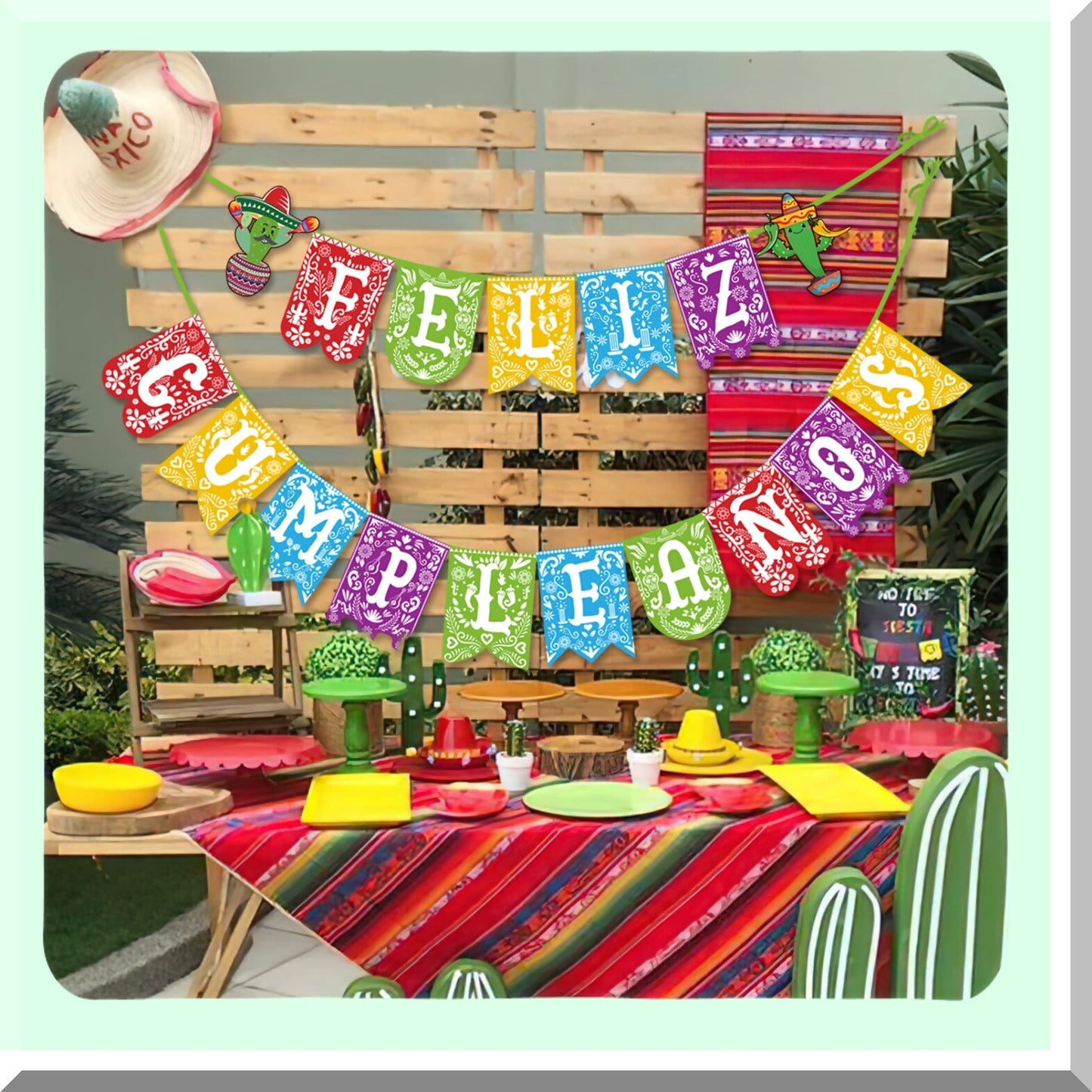 Fiesta Fun Happy Birthday Banner - Mexican Themed Cinco de Mayo Party Decorations Supplies for a Festive Celebration!