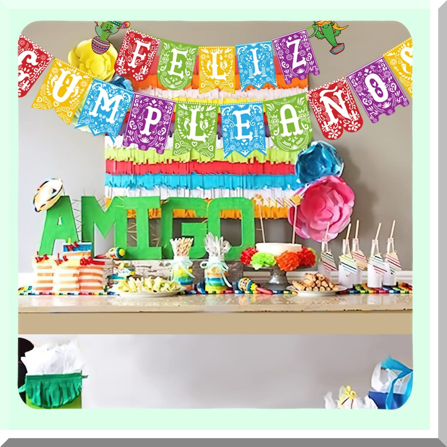 Fiesta Fun Happy Birthday Banner - Mexican Themed Cinco de Mayo Party Decorations Supplies for a Festive Celebration!