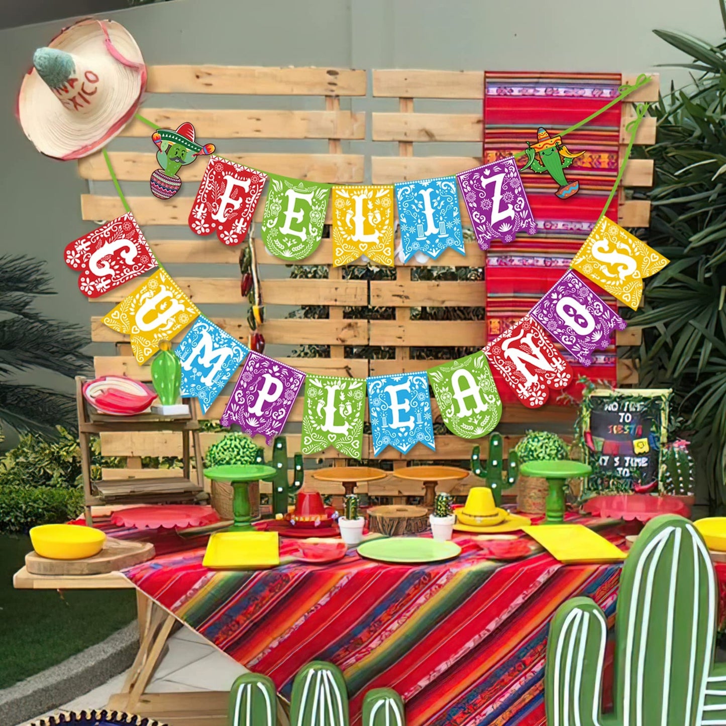Fiesta Fun Happy Birthday Banner - Mexican Themed Cinco de Mayo Party Decorations Supplies for a Festive Celebration!