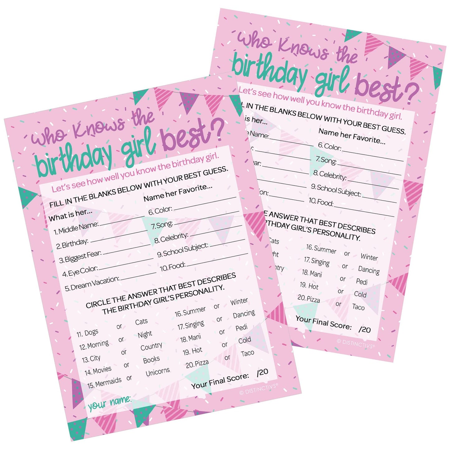 Who Knows the Birthday Girl Best Party Game with 10 Cards
