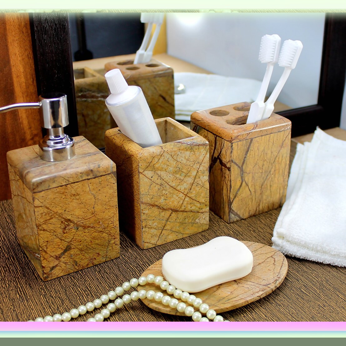 Natural Stone Bathroom Accessory Set (4 Pieces)