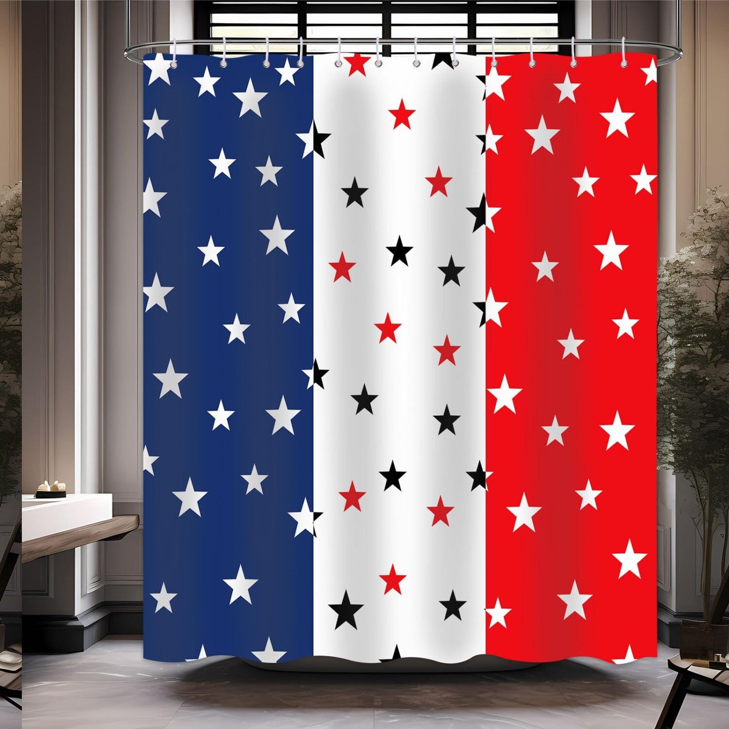 USA Flag Shower Curtain 72x72 Inches with 12 Hooks
