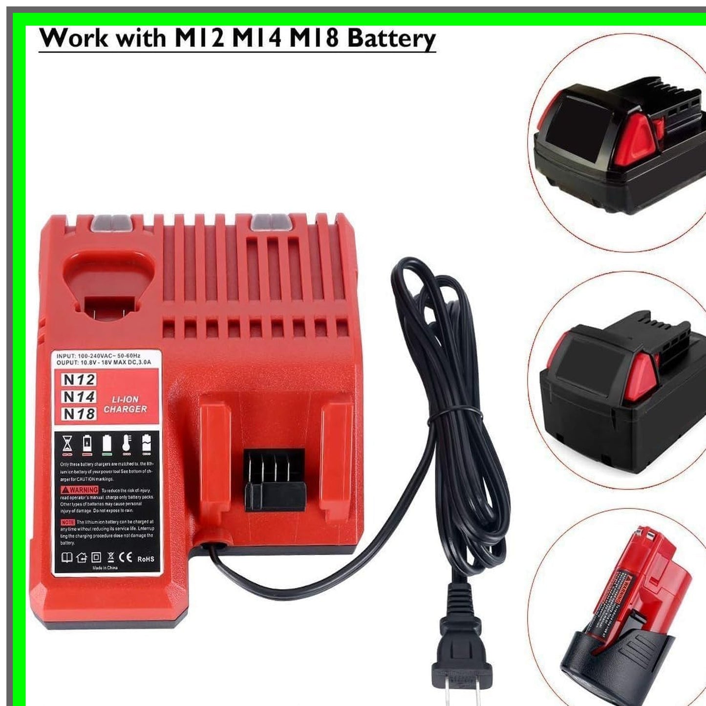 Milwaukee M18 M12 Rapid Charger for 12V 18V Lithium Ion Batteries