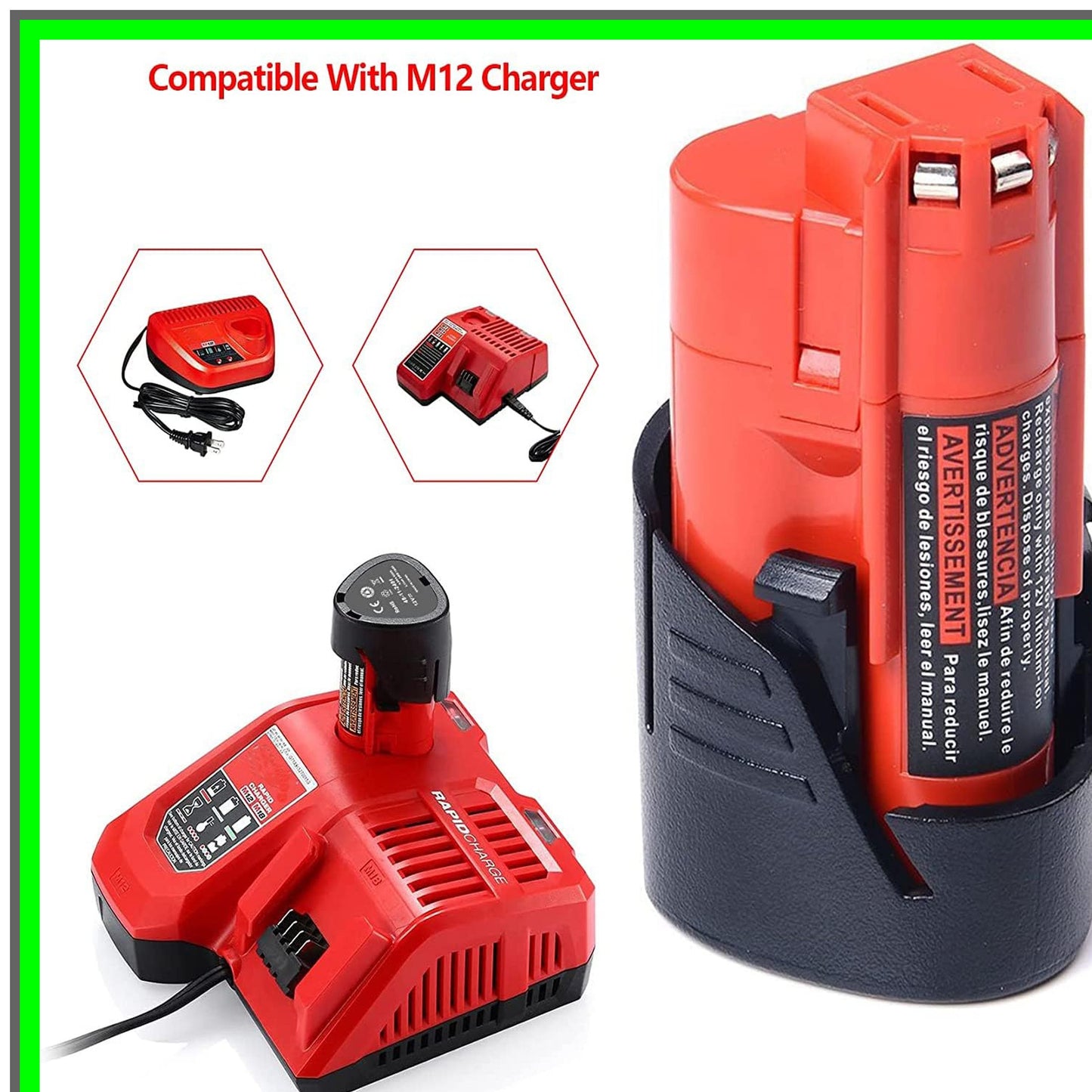 M12 2.5Ah Replacement Battery Pack for Milwaukee Cordless Tools